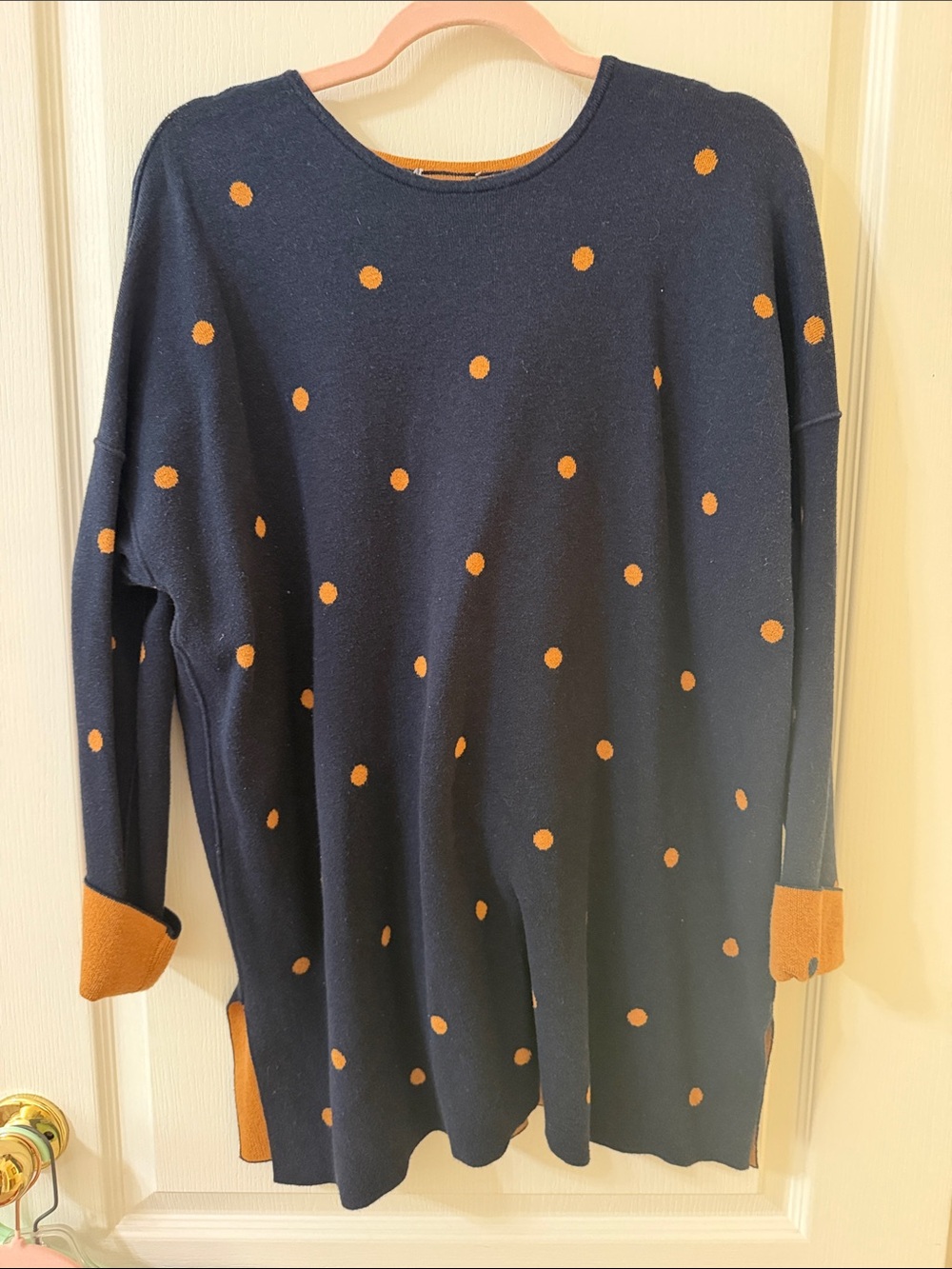 J Jill reversible Gold and Navy Sweater with Polka Dots